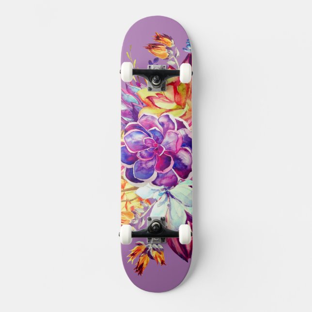 Skateboard Belle Florale Violette Et Jaune (Recto)