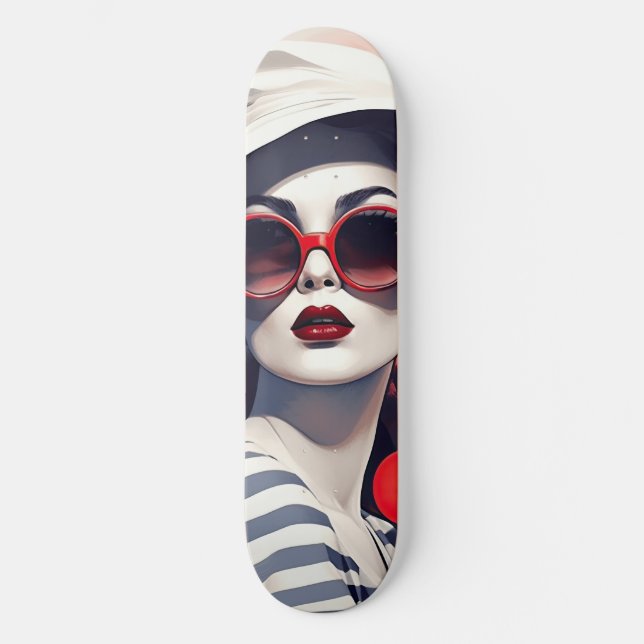 Skateboard Belle Parisienne en lunettes de soleil et casquett (Recto)