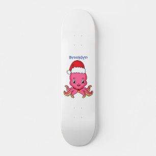 Skateboard Belle pieuvre joyeuse en casquette de Noël