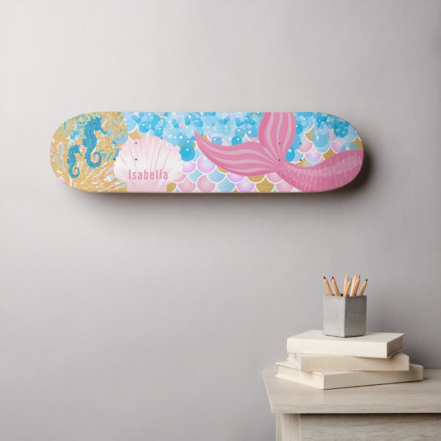 Skateboard Belle Queue de sirène rose (Art mural (Horz))