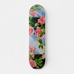 Skateboard Belle rose rose rouge roses blanc aquarelle floral