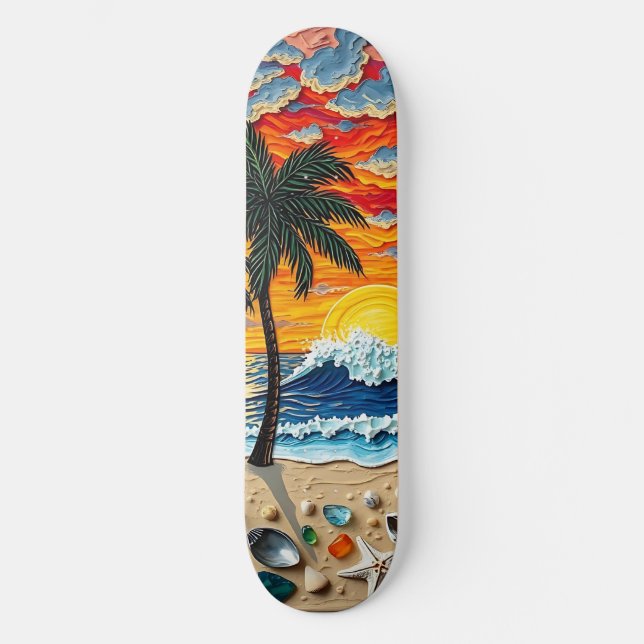 Skateboard Belle scène de plage avec des palmiers   (Recto)
