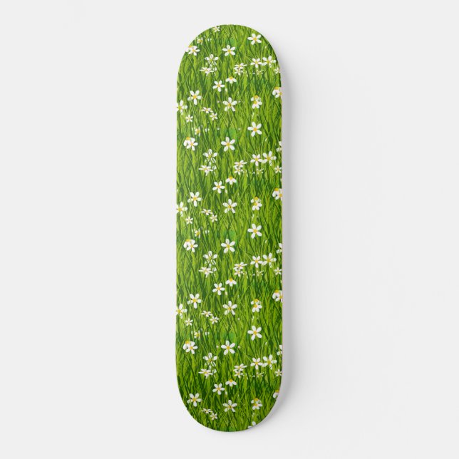 Skateboard Belles fleurs blanches et feuilles vertes (Recto)