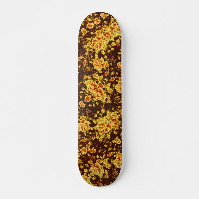 Skateboard Belles fleurs jaunes vintages (Devant)