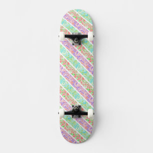 Skateboard Belles fleurs pastel colorées rayures