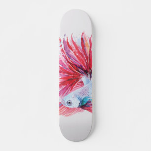 Skateboard Betta poisson aquarelle artistique coloré