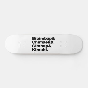 Skateboard Bibimbap & Chimaek & Gimbap & Kimchi. Aliments cor