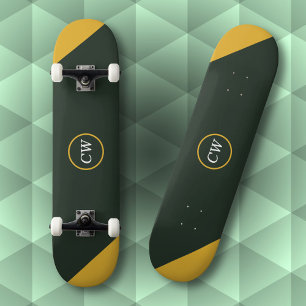 Skateboard bicolore Monogramme or et vert forêt