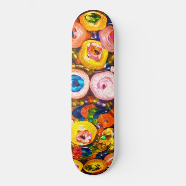 Skateboard Bijoux à boutons colorés (Recto)