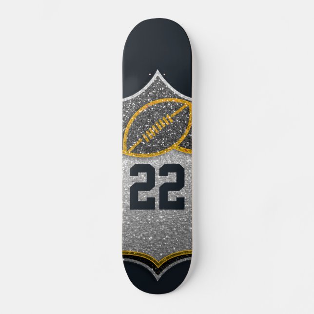 Skateboard Black and Gold Football Personnalisé Jersey Numéro (Recto)
