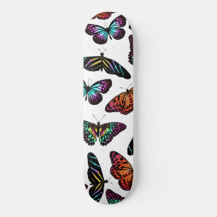 Skateboard Black Colorful Butterflies