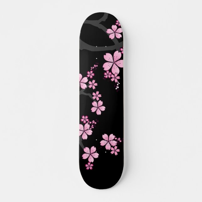 Skateboard Black Pink Sakura design japonais :: (Devant)