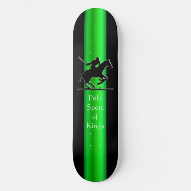 Skateboard Black Polo Pony and Rider, green chrome-look strip (Recto)