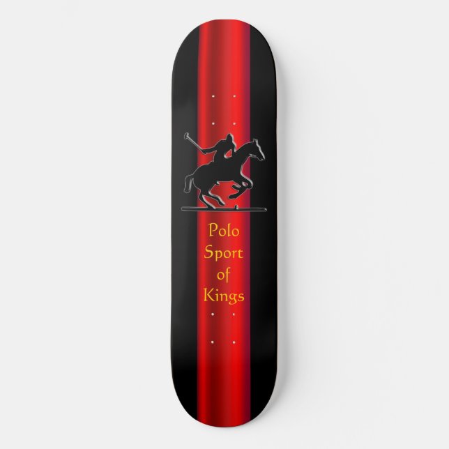 Skateboard Black Polo Pony and Rider, red chrome-effect strip (Recto)
