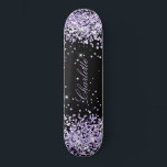 Skateboard Black violet lavender glitter dust name elegant<br><div class="desc">A black background. Personalize and add your name.  Decorated with violet,  lavender colored faux glitter dust. The name is written with a modern hand lettered style script.</div>