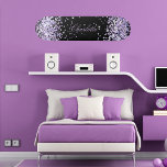 Skateboard Black violet lavender glitter dust name elegant<br><div class="desc">A black background. Personalize and add your name.  Decorated with violet,  lavender colored faux glitter dust. The name is written with a modern hand lettered style script.</div>
