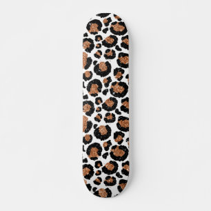 Skateboard Blanc et guépard de feuille d'or - motif de