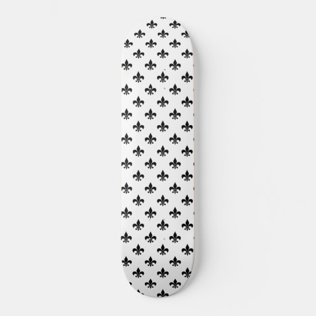 Skateboard Blanc Fleur De Lis Noir Délicat Mardi Gras (Recto)