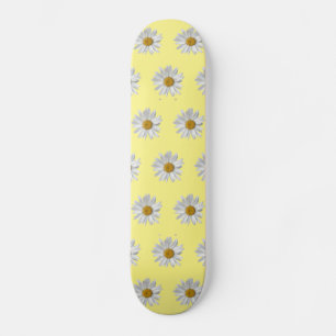 Skateboard Blanc Motif marguerite mignonne Jaune