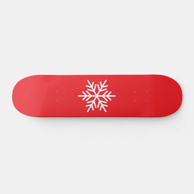 Skateboard Blanc Nordic Snowflake Bright Red Arrière - plan (Horz)