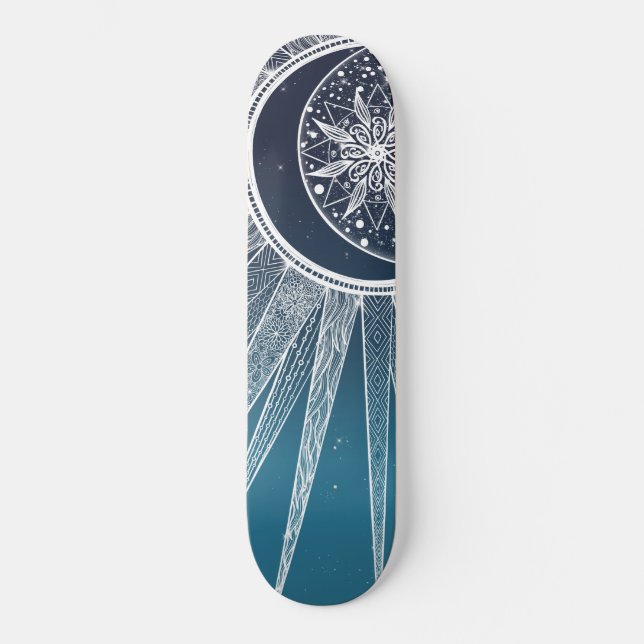 Skateboard Blanc Sun Moon Mandala Blue Gradient Design (Recto)
