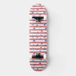 Skateboard Blancs rouges Parties scintillant Bleus étoiles