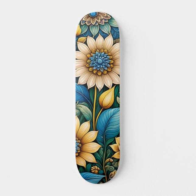 Skateboard Bleu Abstrait Tournesol Design Large Street (Recto)