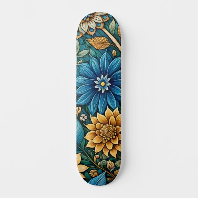 Skateboard Bleu Abstrait Tournesol Design Large Street (Recto)