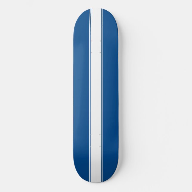 Skateboard Bleu avec bande de course blanche (Recto)