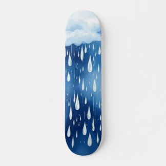 Skateboard Bleu blanc pluie gouttes Motif du Jour de la pluie