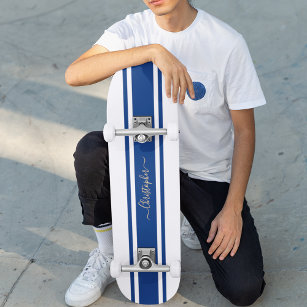 Skateboard Bleu Bleu Classique Bleu Bleu Traces Or Monogramme