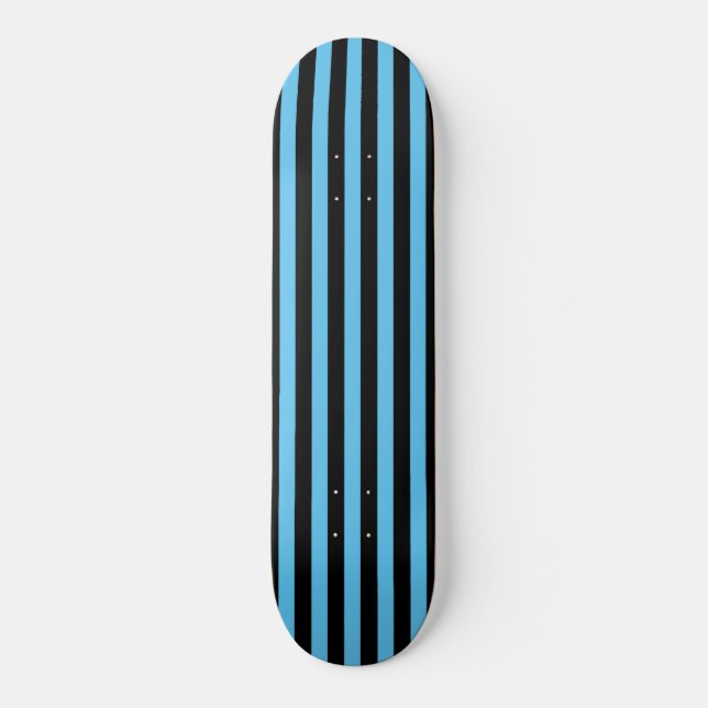 Skateboard Bleu ciel et rayures verticales noires  (Recto)