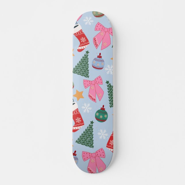 Skateboard Bleu de Noël (Devant)