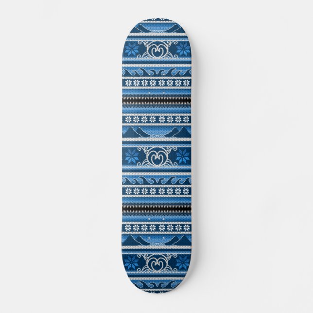 Skateboard Bleu d'hiver Design nordique (Recto)