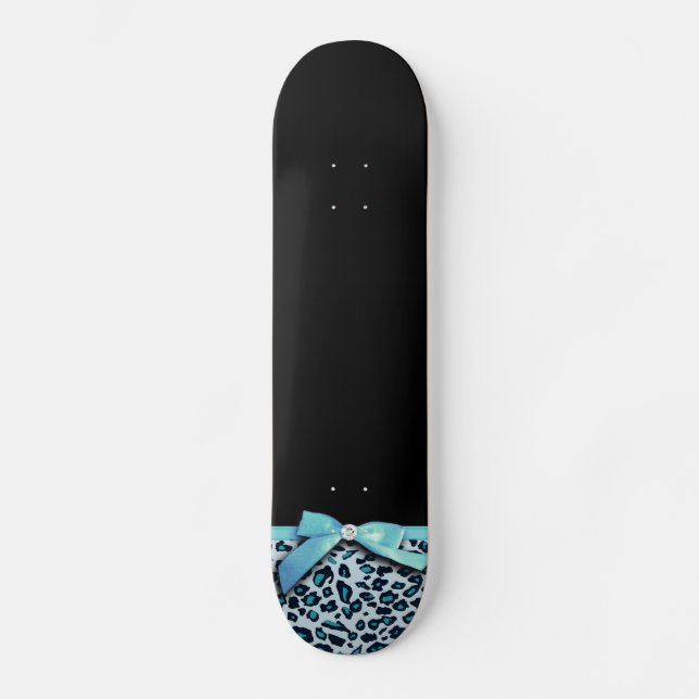 Skateboard Bleu empreinte de léopard ruban arc graphique (Recto)