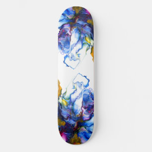 Skateboard Bleu Marbre Agate Fluide Art