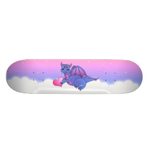 Skateboard Bleu mignon de coeur de dragon - rose - planche à