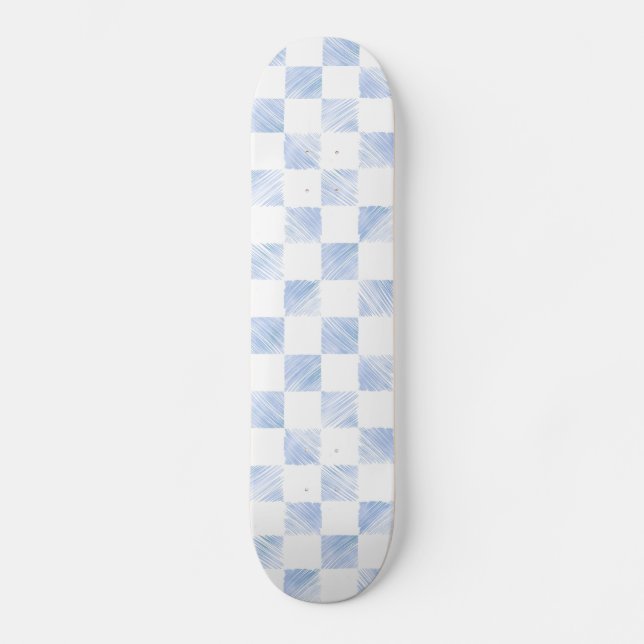 Skateboard Bleu moderne touches À damiers Motif blanc (Recto)