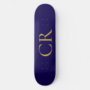 Skateboard Bleu & Or Monogramme Minimaliste Moderne 