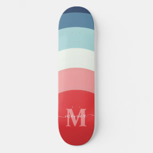 Skateboard Bleu rose arc-en-ciel rayures de courbe Monogramme