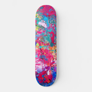 Skateboard Bleu Rouge Jaune Vert Rose Turquoise Splash Abstra