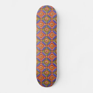 Skateboard Bleu rouge Rustique coloré Cercle Egypte Motif d'a