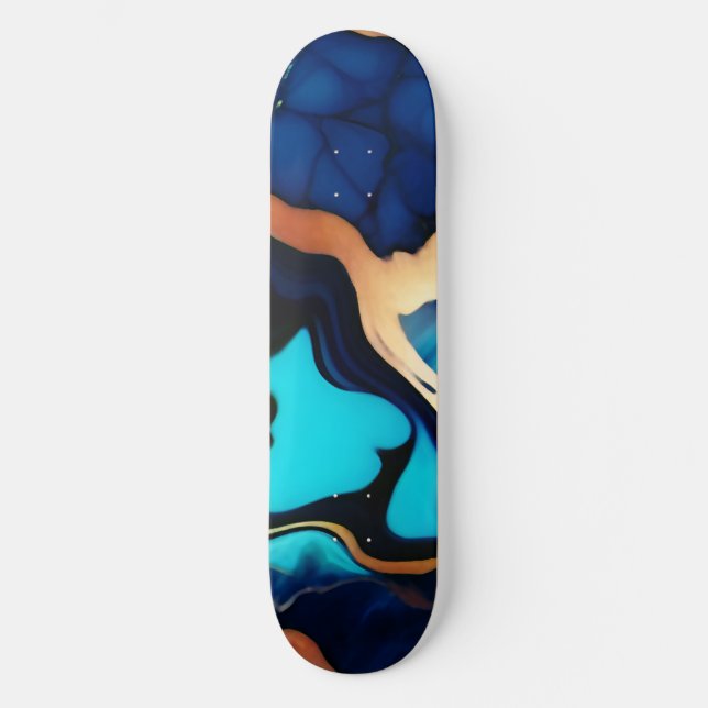 Skateboard Bleu tendance en or faux marbre (Recto)