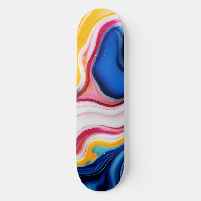 Skateboard Bleu tendance rose jaune faux marbre blanc (Recto)