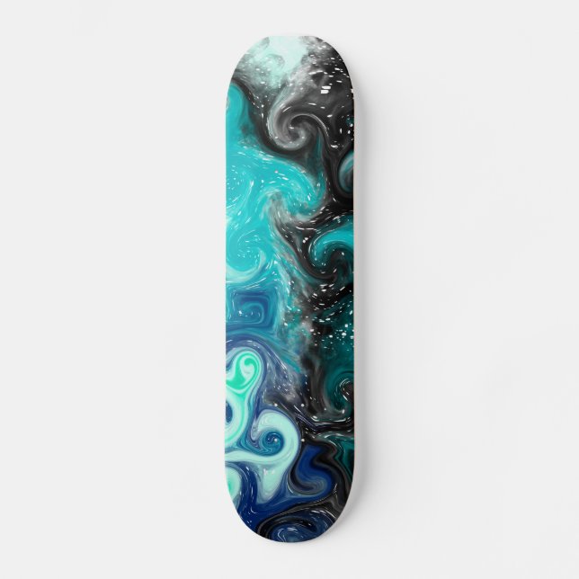 Skateboard Bleu, Turquoise, Marbre noir (Recto)