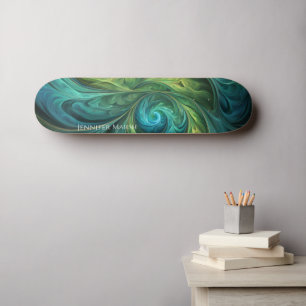 Skateboard Bleu vert AI Motif fractal