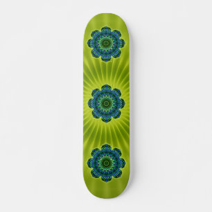 Skateboard bleu vert mandala fleur vert clair