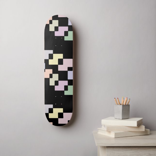 Skateboard Blocs géométriques pastel en noir (Art mural)