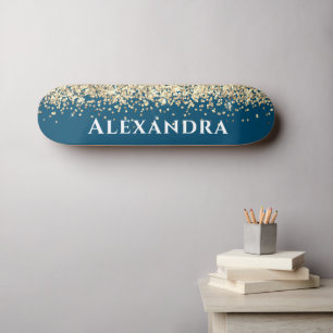 Skateboard Blue And Gold Faux Parties scintillant Aesthétique