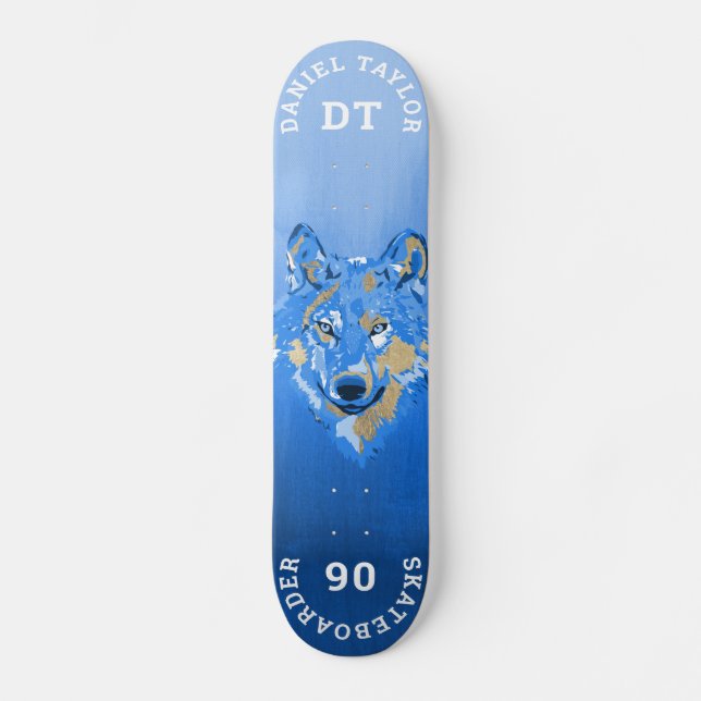 Skateboard Blue Gold Aquarelle Peinture Gradior Loup (Recto)